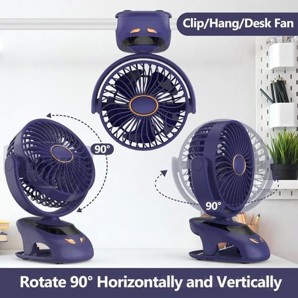 USB Ventilator med Klemme, LED Display Bordventilator 5 Hastigheder Stille 90° Rotation Bordventilatorer, til Camping-A