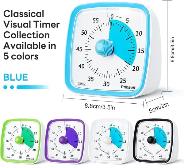 Visuel timer med natlys 60-minutters nedtælling Lydløs klasseværelse lyseblå [Ho]