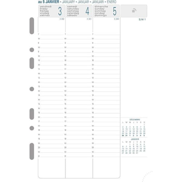Påfyllbar planlegger - 1 blokk - 15x21 cm format - Vertikal ukeplanlegger 2026-2027 - 7 ringer - Flerspråklig