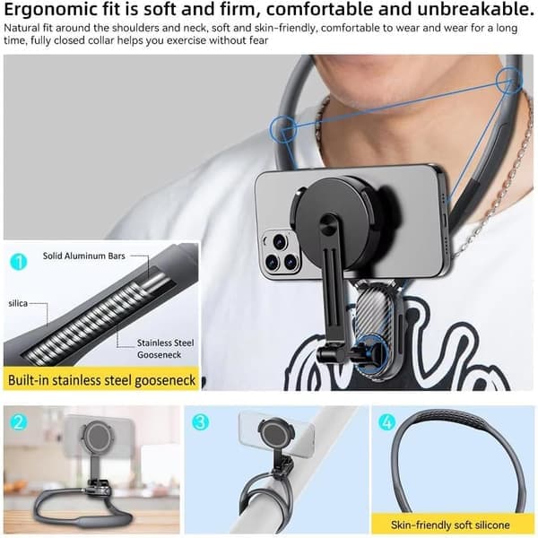 Magnetisk halsmontering til smartphone justerbare stropper Jogging Cykling Kameramontering [Ho]