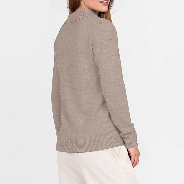 Dame Polo Hals Langærmet Basic Strikket Pullover Marineblå M Navy Blue M