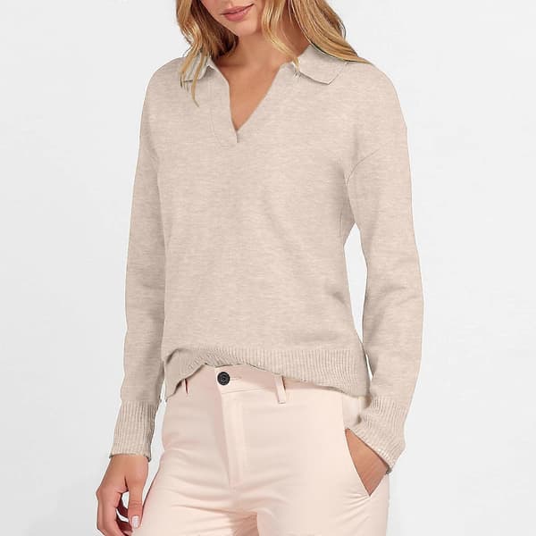 Dam Polo Hals Långärmad Basic Stickad Tröja Khaki L Khaki L