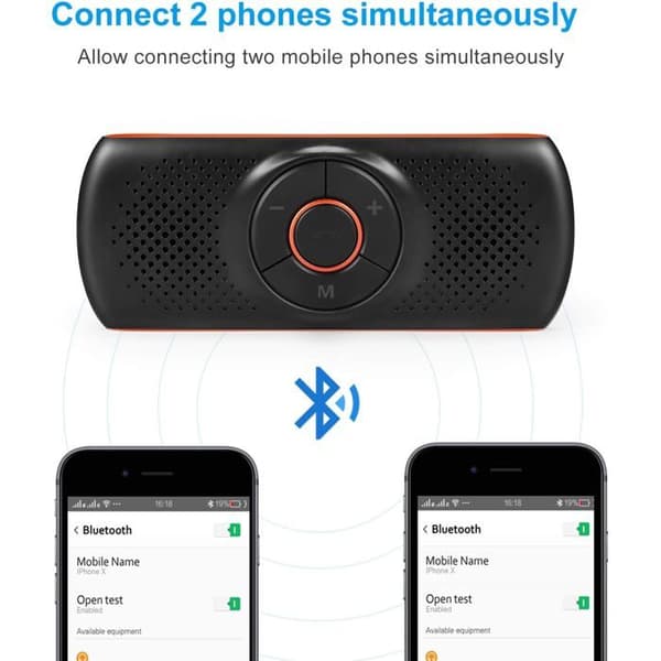 Bluetooth 5.0 Bil Håndfrit Sæt - 1 Enhed - Plastik - TF Kortlæser og Mikro DSP - Til Kørsel