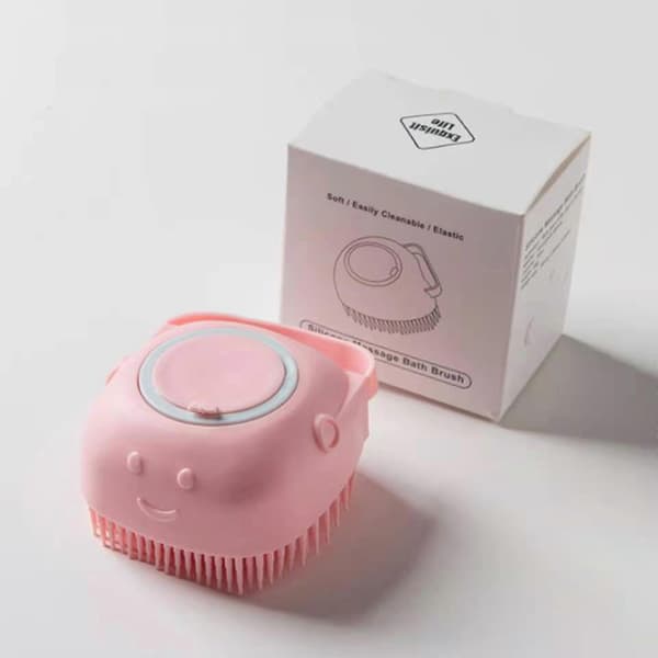 Duschborste i silikon, duschborste, massageborste för barn, kroppsmassagedusch pink