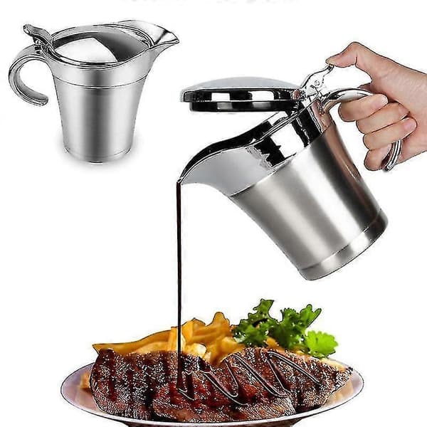 Dobbeltisoleret sovseskål - Sovsekande i rustfrit stål med hængslet låg, ideel til sovs eller fløde (500 ml)