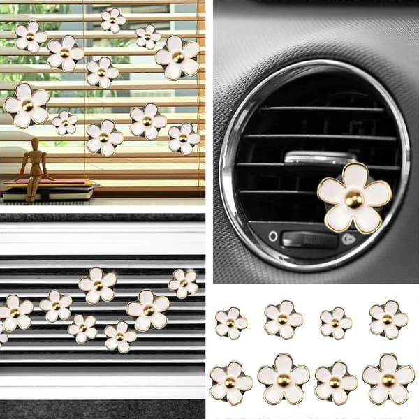 Daisy luftventil dekorative klips - 8 stk søte luftfrisker ventilklips, bildekorasjoner (hvit)
