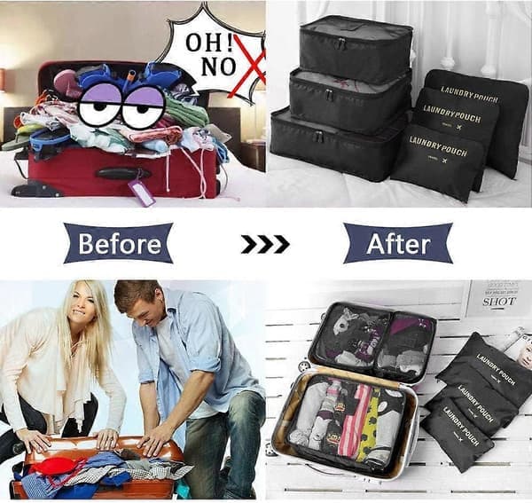 Researrangör Packväskor, 6 st Resepackningskuber Set för Kläder Resebagage Organiseringsväskor