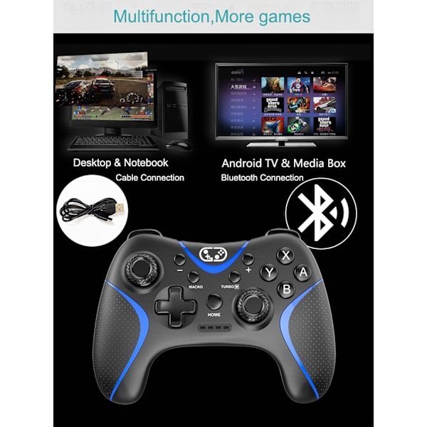 Switch-handkontroll, Bluetooth Switch Pro-handkontroller för Nintendo Switch/Lite/OLED/PC Window, PC-spelhandkontroll med programmerbara knappar, väckningsfunktion White
