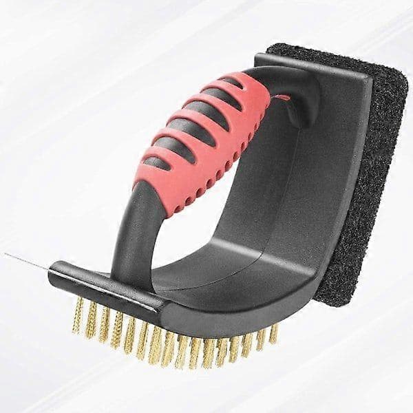 Grillbørste i messing for utendørsgrill, multifunksjonell med messingbustbørste, rød, 17,8 cm