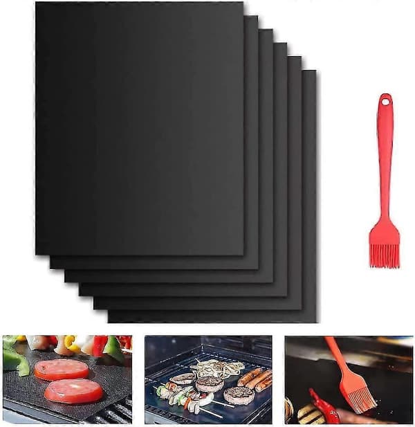 BBQ Grillmåtte, 6 stk. 40x33cm universelle ovnforinger til varmluftsovne