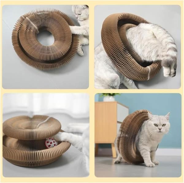 Kitty Curls todelt sæt, Kitty Curls Marlene kattelegetøj, foldbart harmonika-stil kradsebræt til indekatte. [Ho]