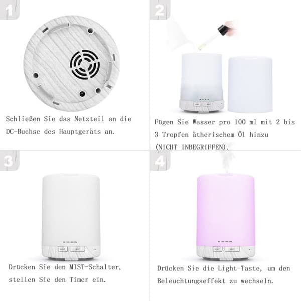 Aromadiffuser, æterisk oliediffuser, BPA-fri aromaterapi-luftfugter til soveværelse, kontor, yoga, spa osv.