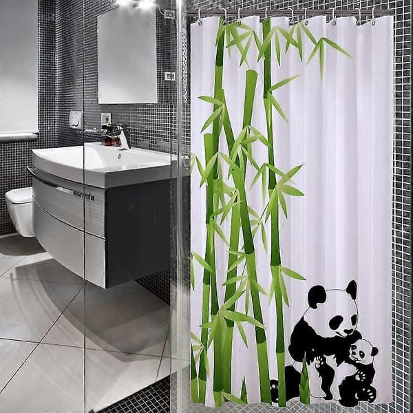 Vandtæt, vaskbart og meldugresistent badeværelsesforhæng - med 12 kroge, polyester, panda, 90x180cm