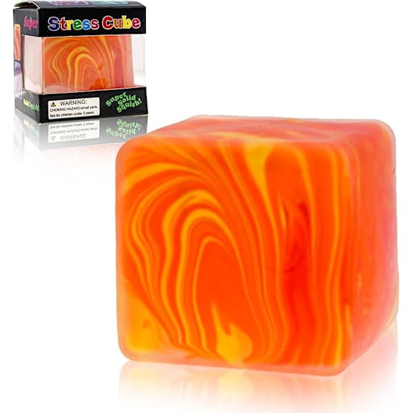 Squishy Sensor Fit Squeeze Cube – Gelfyldt Elastisk Klemmebold, Blød Isbold med Langsom Gendannelse, Stressaflastende Legetøj ORANGE Flow pattern block 3cm