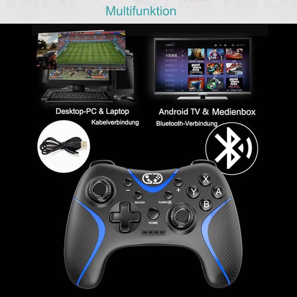 Switch-handkontroll, Bluetooth Switch Pro-handkontroller för Nintendo Switch/Lite/OLED/PC Window, PC-spelhandkontroll med programmerbara knappar, väckningsfunktion Black
