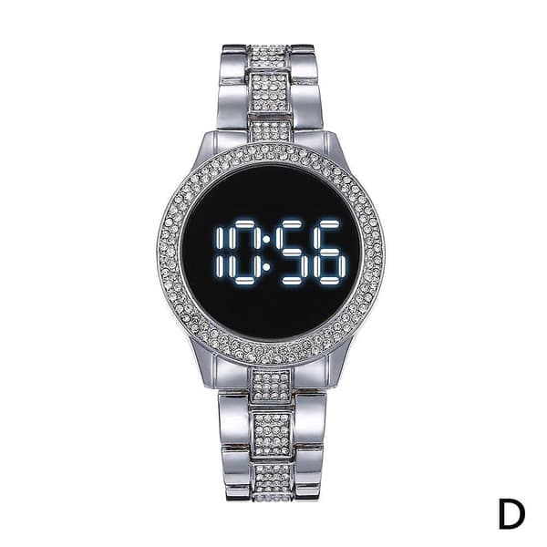 Rostfritt stål LED-klocka, dubbelrad, strass, multifunktionell, magnetiskt spänne, digital klocka [Db] Silver Silver