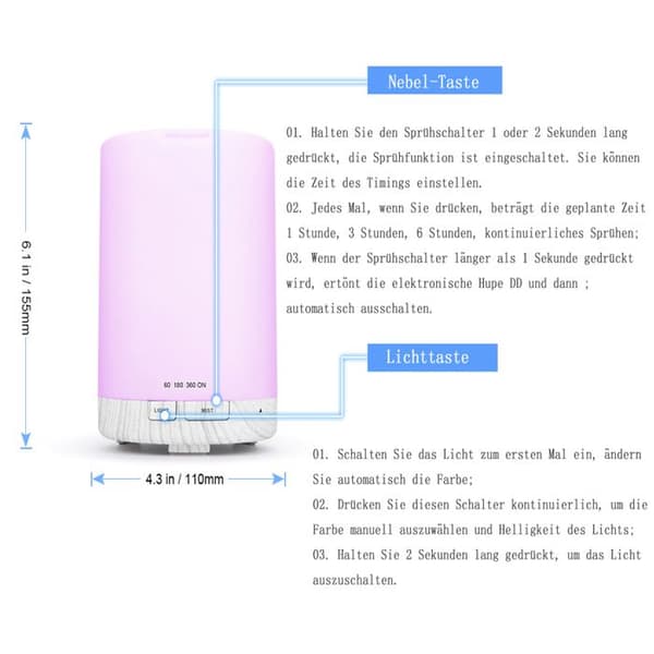 Aromadiffuser, æterisk oliediffuser, BPA-fri aromaterapi-luftfugter til soveværelse, kontor, yoga, spa osv.