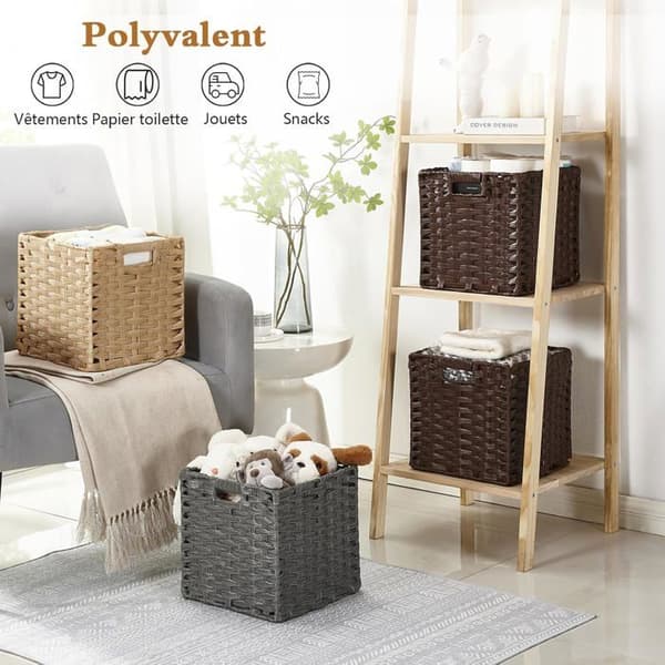 Set med 2 förvaringskorgar i syntetisk rotting - Beige - 25 x 25 cm