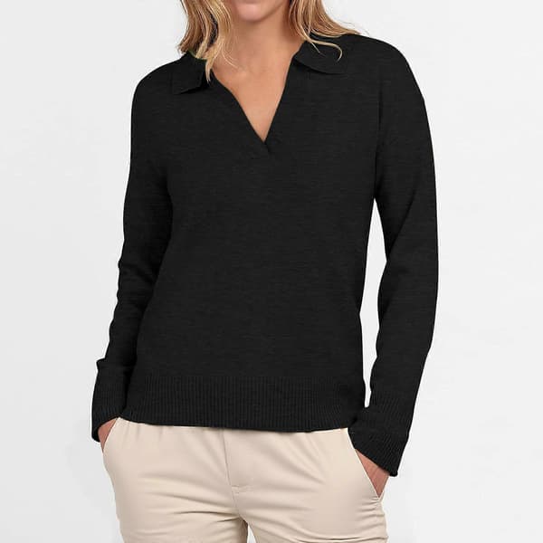 Dame Polo Hals Langermet Basic Strikket Genser Hvit S White S