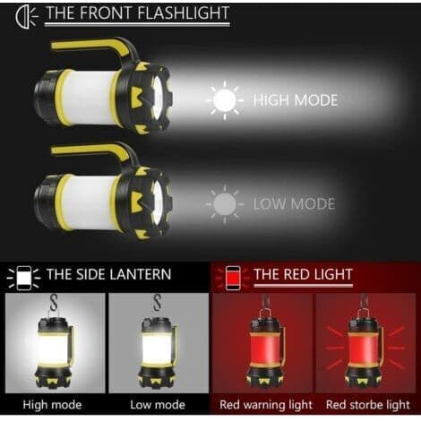 Oppladbar LED-lykt 1000 lumen 4000mAh 360° Campinglys 6 moduser USB-hodelykt [Ho]