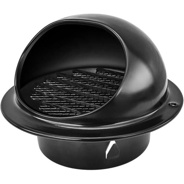 Ventilationsrist i rustfrit stål, kuppelrist med myggenet, til 120 mm diameter åbning, sort