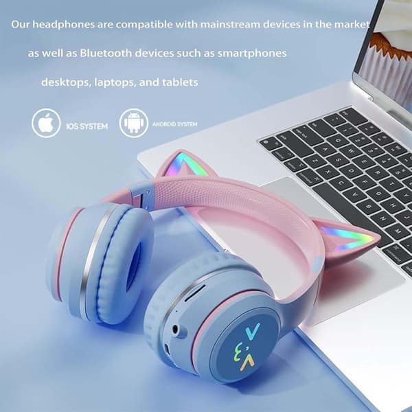 Søde lilla Bluetooth-hovedtelefoner - Trådløst gaming-headset med lav latenstid, Bluetooth 5.0 til smartphone, tablet og pc (Ho)