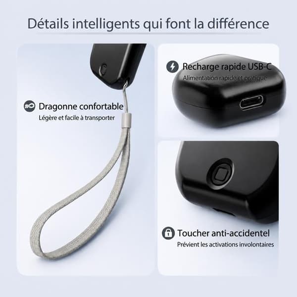 Mini bærbar og kompakt ventilator, USB genopladelig, ideel til øjenvipper, rejser og makeup. (Sort)