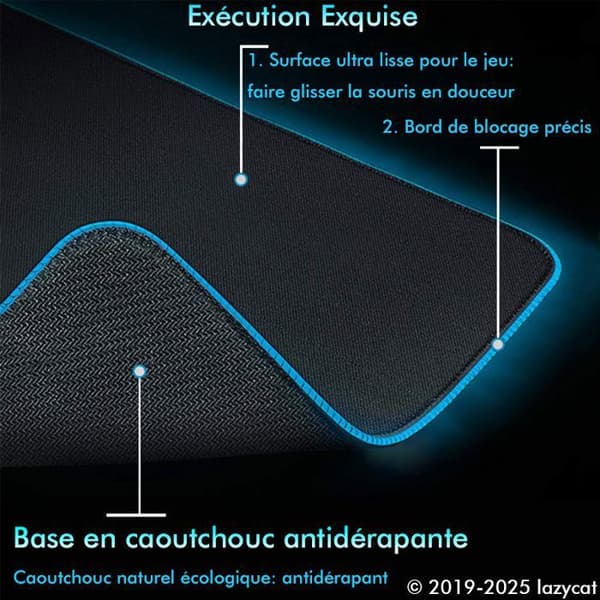 Gaming musematte - LED - 800x300mm - Sklisikker - 10 lysmoduser - Naturgummi
