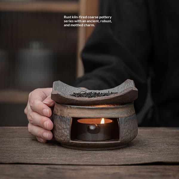 Cedar Zen røgelsesbrænder og keramisk tevarmer sæt - Håndlavet aromaterapi oliediffuser, multifunktionelt pottevarmer sæt [Ho]