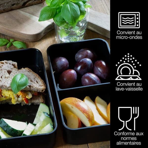 Bento Box - 2 Lag - Plast og Bambus - Mikrobølgesikker - Arbejde og Skole - Sort