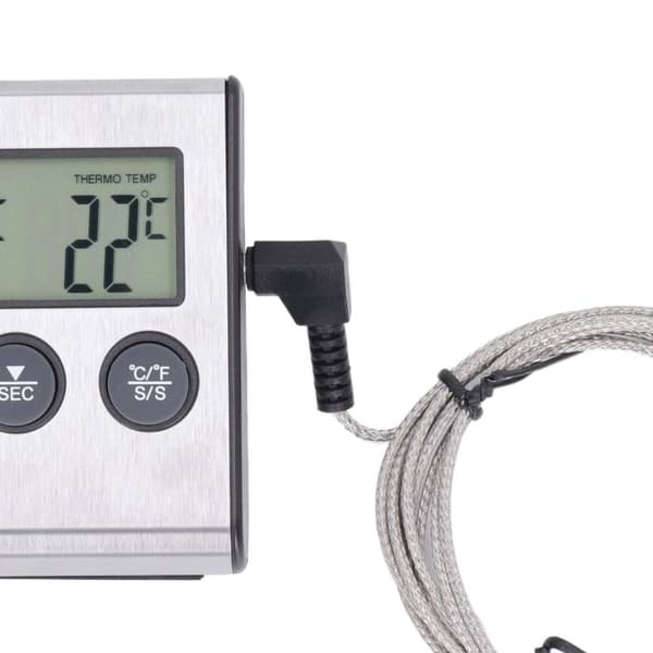 Elektronisk kötttermometer med sond, digital, för ugn, matlagning och grillning, med timer och förinställd temperatur.
