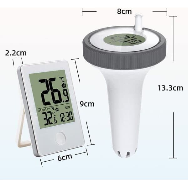 Trådløst flydende indendørs og udendørs termometer, flydende termometer til swimmingpool, digitalt pooltermometer med LCD-skærm til