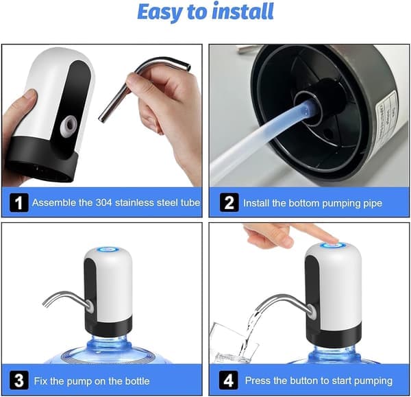 Elektrisk vattenpump USB uppladdningsbar 20L/5min rostfritt munstycke för 19L flaskor [Ho]