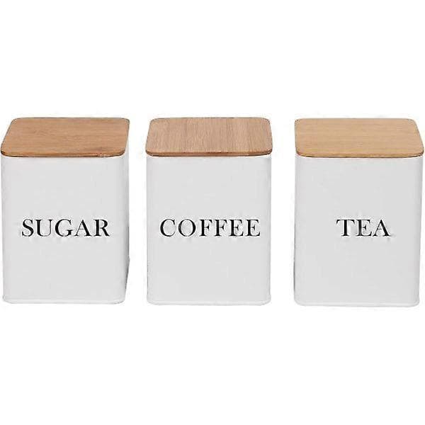 Set med 3 burkar för te, kaffe och socker med lufttäta bambulock, vit