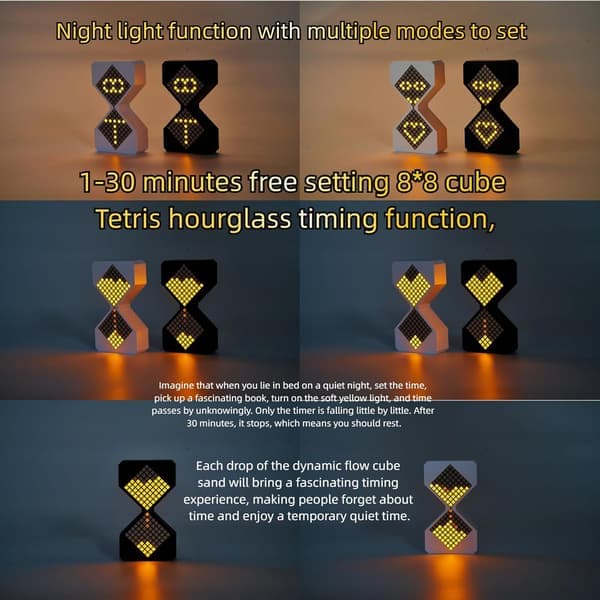 Digital Sand Timer 1-30 Gravity Timer, Dynamic Flow Cube LED Night Light Hourglass for Classroom Home Office Cooking – Black Light, Yellow Glow(Ho)