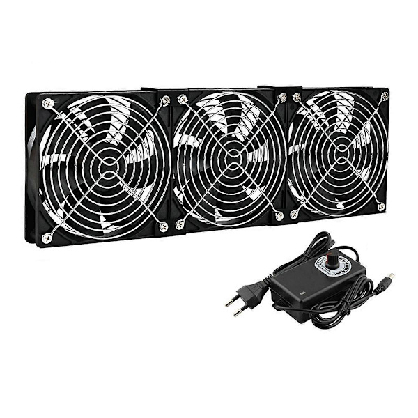 3x120mm datamaskin-vifte med AC 100V-240V hastighetskontroller EU-plugg