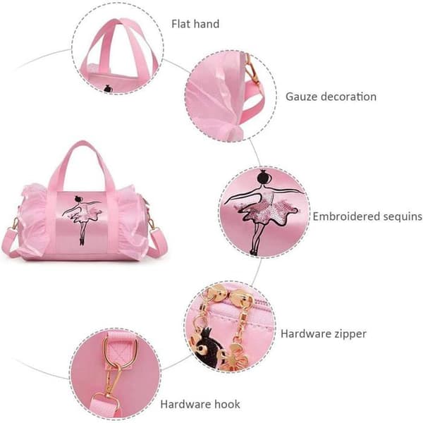 Danseveske - 1 Enhet - Polyester - Med Justerbar Stropp - For Jenter - Rosa 29.5x18x18cm