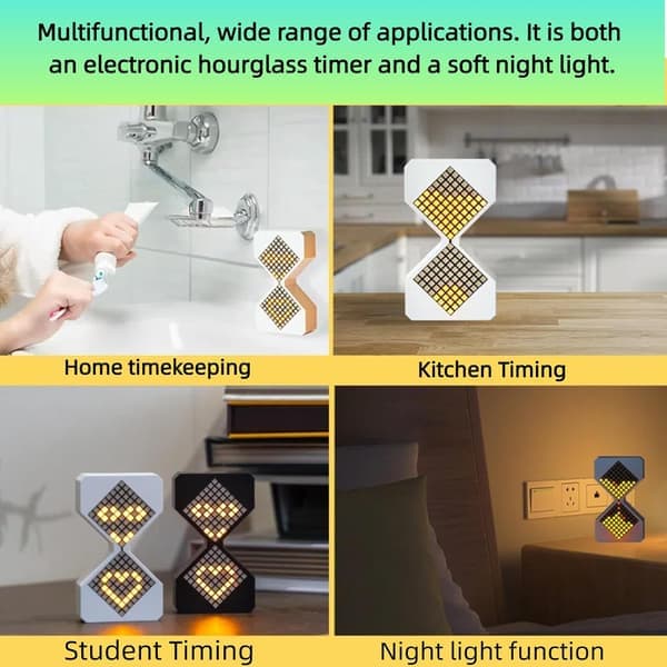 Digital Sand Timer 1-30 Gravity Timer, Dynamic Flow Cube LED Night Light Hourglass for Classroom Home Office Cooking – Black Light, Yellow Glow(Ho)
