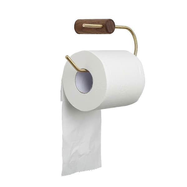 Træservietholder – Toiletpapirholder i messing – Sort valnød og guld