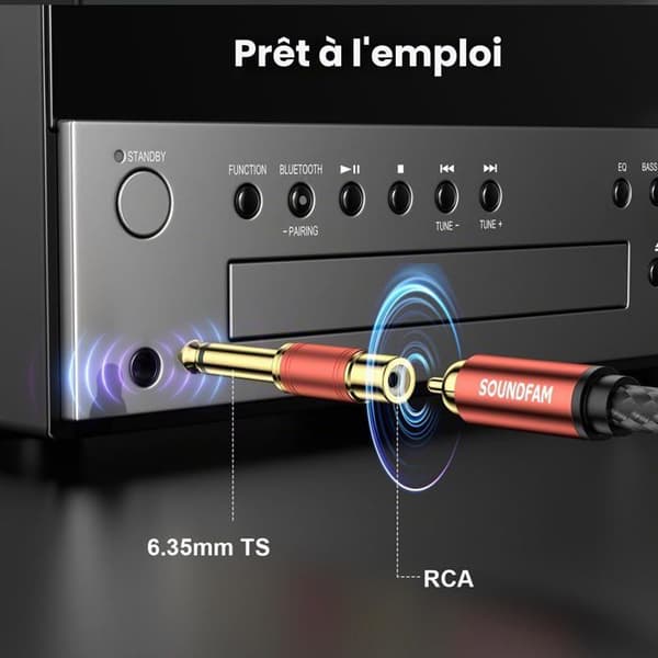 6,35 mm Jack til RCA Audio Adapter - 4 Stykker - 24K Guldbelagt - Mono TS - Til Guitar og Forstærker