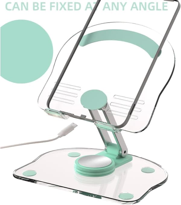 Akryl nettbrettholder med 360° rotasjon - Sammenleggbart justerbart stativ for iPad Pro/Air/Mini, skrivebordsdisplay (svart)(Ho)