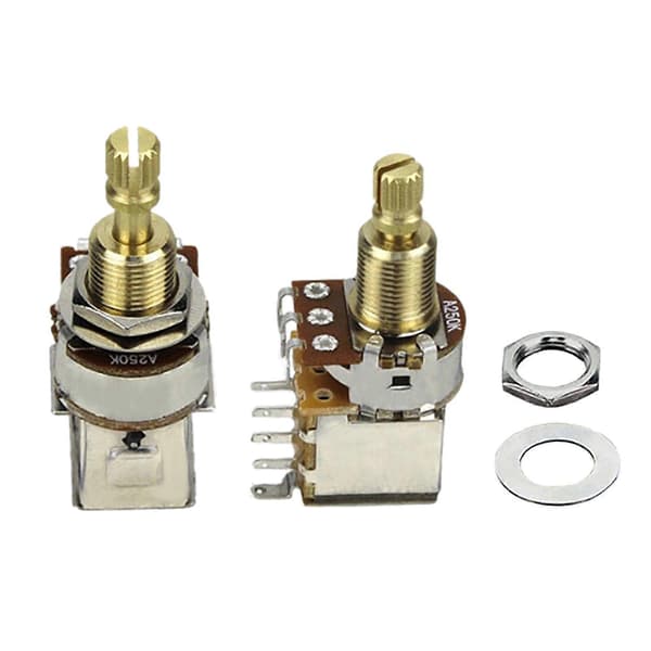 Gitarpotentiometer Set Gitarr Push Pots Gitarrförstärkare Potentiometer Push Pull Kontroll Pots A250K B250K A500K B500K long pole A500