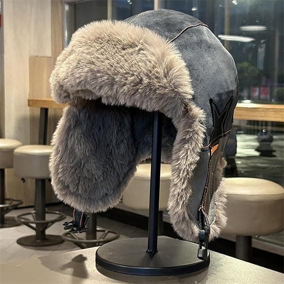 Faux Mocka Pilotmössa Herr Varm Rysk Pälsfoder Öronlappar Vindtät Skid Khaki [Ho]