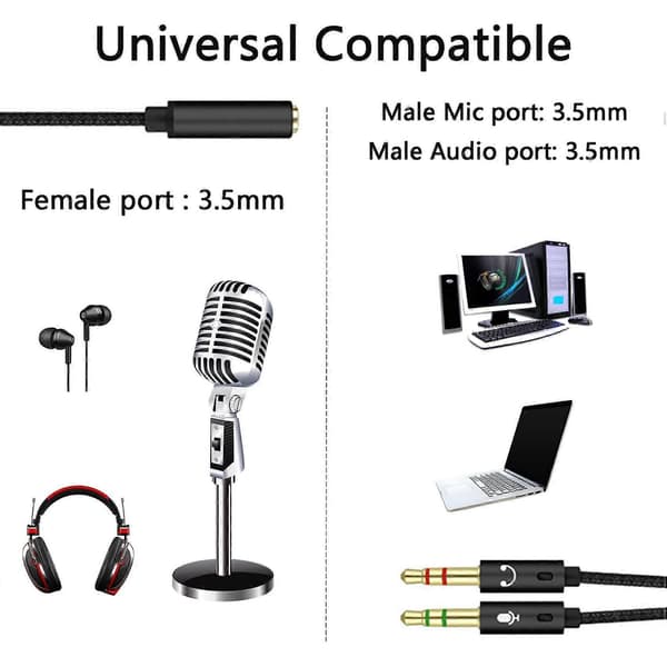 3,5 mm stereo lydstikadapter, headset mikrofon Y-splitteradapter, til PC PS4 Xbox One computer, hovedtelefoner-0,5 m