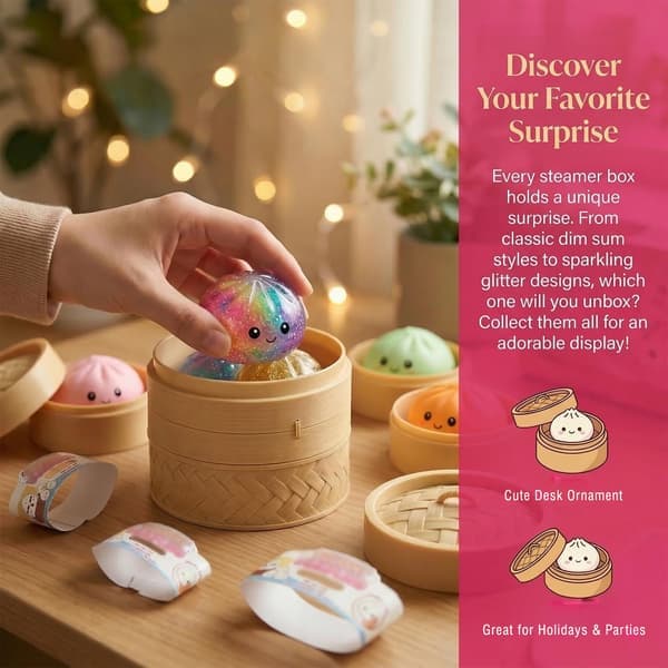 Glitter Dumpling Squishy Legetøj med Mini Damper, Blød Dej Elastisk Klemmebold, Sjov Simuleret Mad Sensorisk Legetøj til Dekoration green