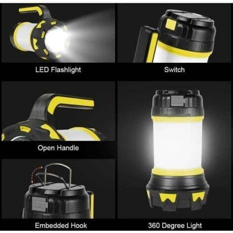 Oppladbar LED-lykt 1000 lumen 4000mAh 360° Campinglys 6 moduser USB-hodelykt [Ho]