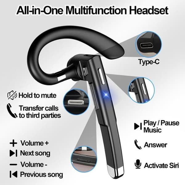 Bluetooth-headset - 1 enhet - Svart - LED-display och CVC8.0 - Dubbel anslutning för kontor och mer