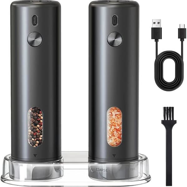 Elektrisk pepparkvarn - Set om 2 - Svart ABS - Extern justering - Kök och BBQ - 110 ml
