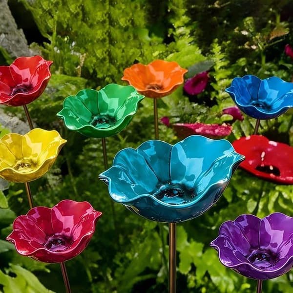 Fuglebad - 1 enhet - Metall - Blomstermønster - Utendørs hagevanner - Rød