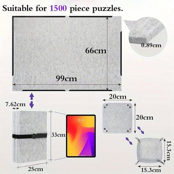 Filt puslespilsbord, foldbart puslespilsbræt, foldbart puslespilsbord med 4 skuffer, til op til 1500 brikker, lysegrå 1500 pcs Gris clair